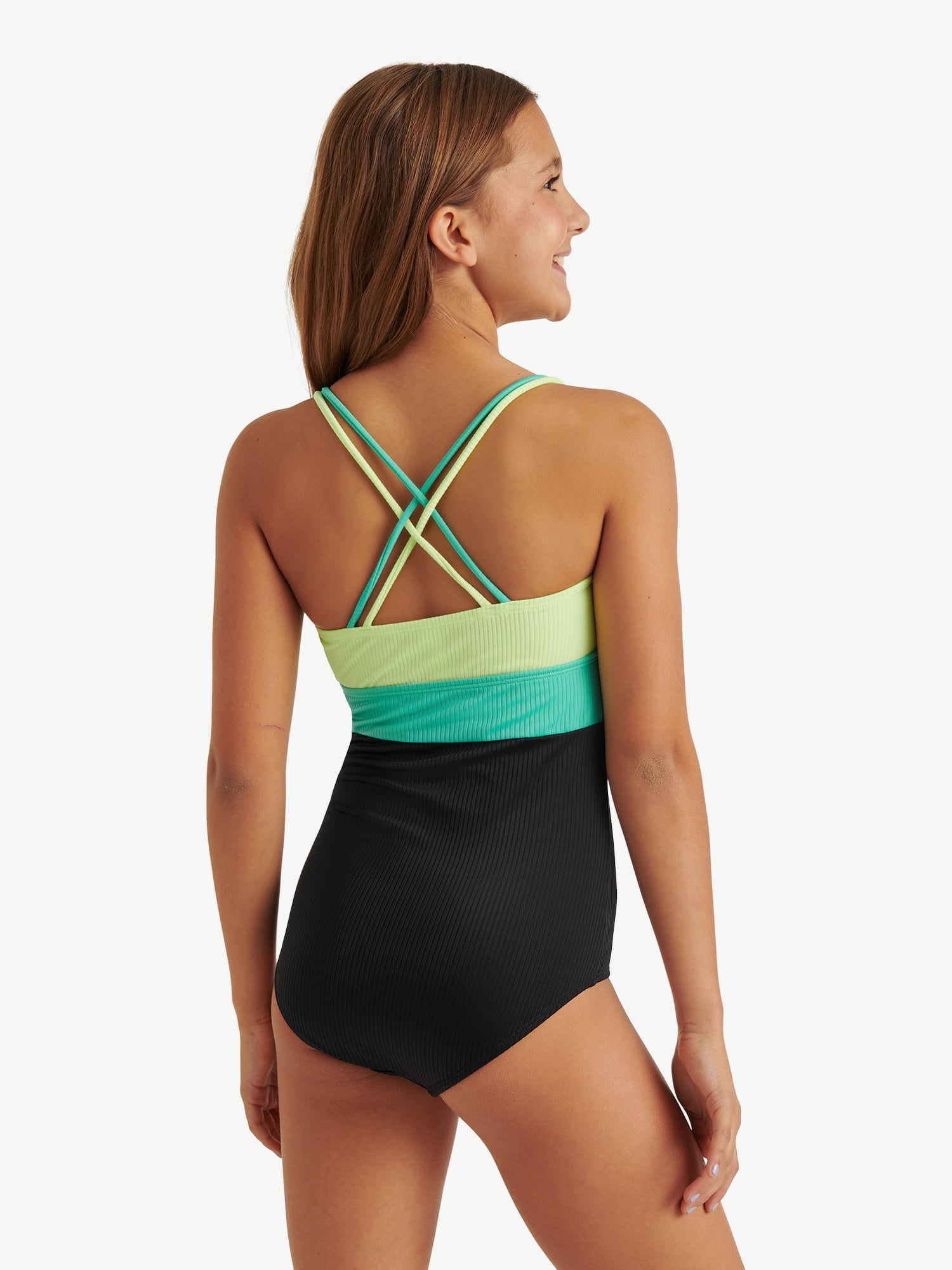 Justice Girls One Piece Ribbed Keyhole Swimsuit, sizes XS-XL