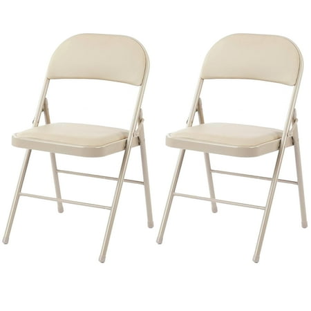 edx 2 pack folding chair with sturdy metal frame  high-density padding  and water-resistant pu leather - ideal for meetings  gatherings  and events  khaki