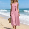 thumbnail image 5 of ClodeEU Women's Sleeveless V Neck Midi Dress,Casual A Line Dress with Button and Pockets Pink,Women's Plus M, 5 of 5