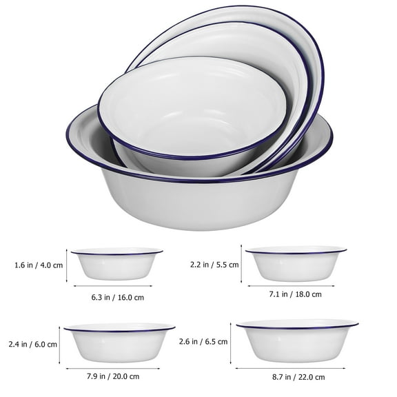 Sparsain Set of 4 Unbreakable Enamel Bowls, Round Enamel Serving Bowls with Rim for Kitchen