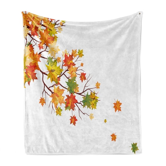 Fall Soft Flannel Fleece Throw Blanket, Autumn Image Canadian Maple Leaves Botanical Foliage Nature Warm to Cold Effects, Cozy Plush for Indoor and Outdoor Use, 50" x 60", Yellow Orange, by Ambesonne