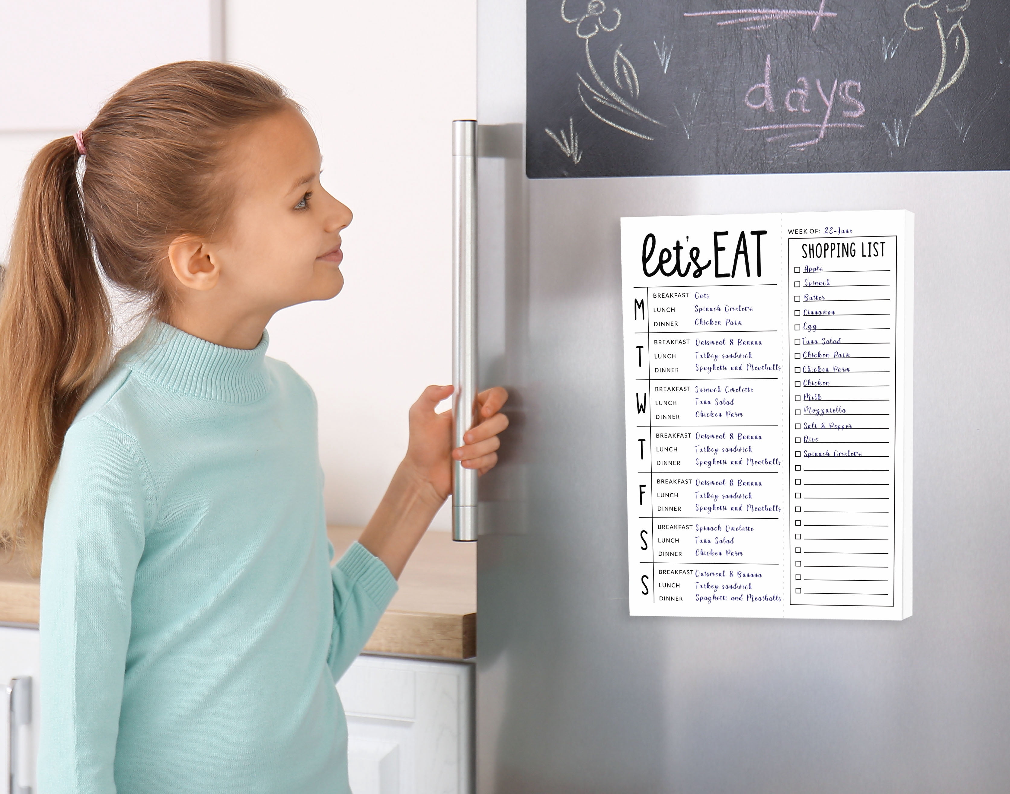 Inkdotpot Weekly Meal Planner Notepad 7"x10 , "Lets Eat" Magnetic Meal Planning Pad with Tear Off Grocery Shopping List for Fridge- Kitchen & Home - 54 Sheets -DG