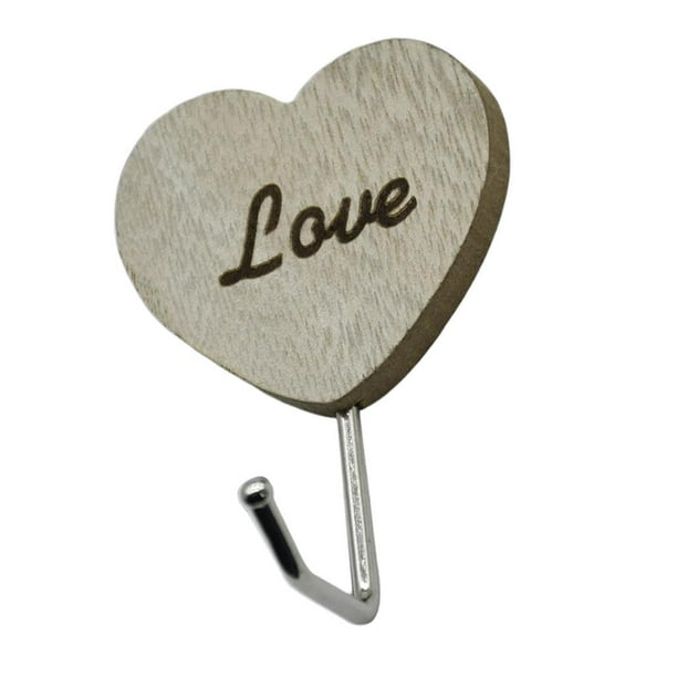 Ganchos decorativos de madera estilo vintage para colgar en la pared, adhesivos, color natural. Corazón