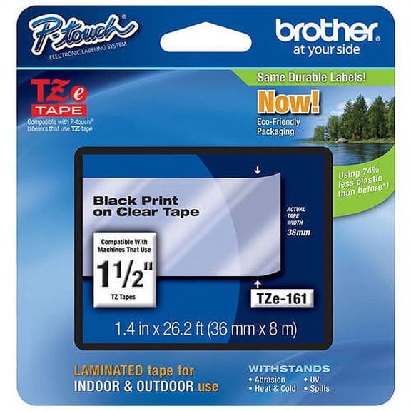 Brother 36mm (1-1/2") Black on Clear Laminated Tape (8m/26.2') (1/Package)