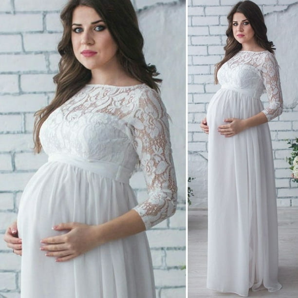 Womens Female Lace Maternity Photography Props Long Pregnancy Dress Clothes  For Pregnant Ladies Dresses 