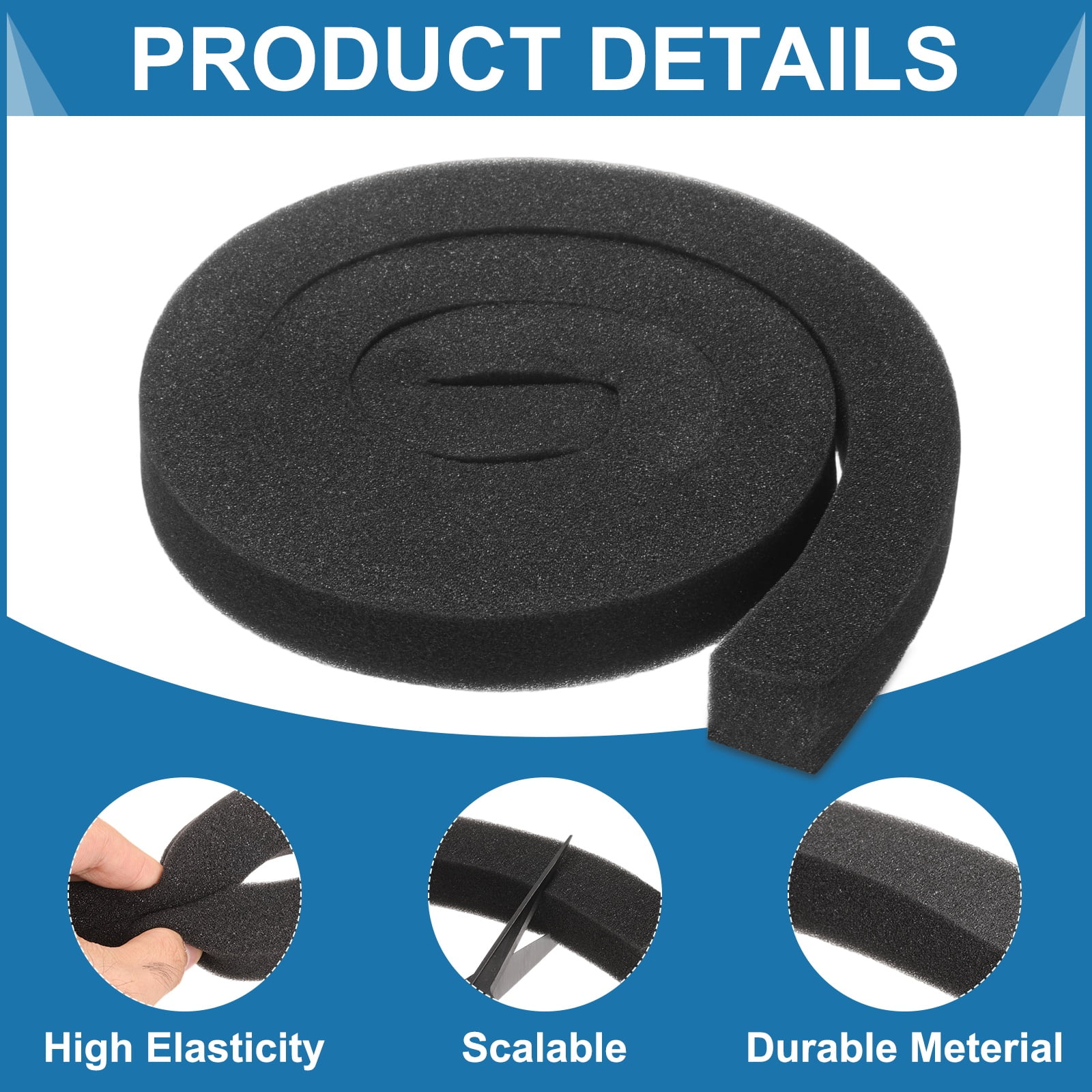 4 Set 3.28ft Foam Seal Strip, 1 Inch Width x 1 Inch Thick Weather Stripping Foam Insulation Tape, EVE Air Conditioner Open Cell Foam Seal Tape for Doors, Windows, Black