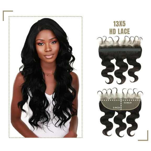 LUXLUXE Lina 13X5" HD Lace Closure Body Wavy 14" Natural 100% Human Hair Extensions (Natural)