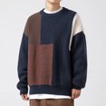 thumbnail image 4 of Hinvhai Men's Patchwork Color Block Sweaters Multicolor Textured Winter Pullovers Knitted High Neck Streetwear Sweater Navy 10(XL), 4 of 5