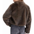 thumbnail image 5 of Women's Lapel Cropped Faux Fur Jacket Long Sleeve Short Furry Coat with Pockets 100% Polyester Warm Fluffy Winter Outerwear, 5 of 7