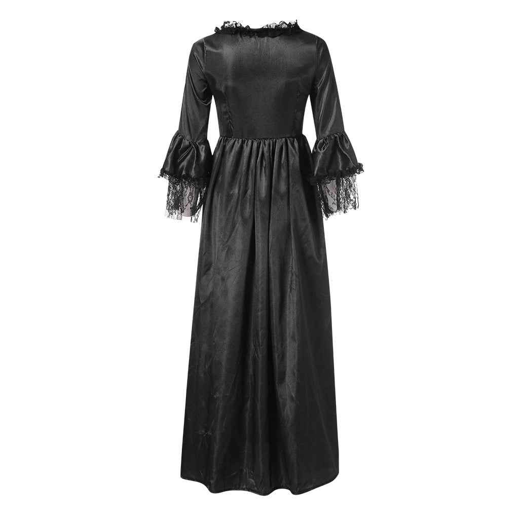 RYRJJ Women's Gorgeous Gothic Ball Gown Flared Sleeves Renaissance Vintage Medieval Dress Square Neck Lace Patchwork Masquerade Maxi Long Dress(Black,L)