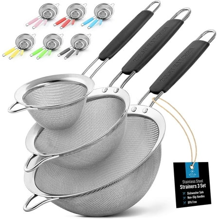 

Zulay Kitchen Premium Stainless Steel Fine Mesh Strainer Set - Strainers For Kitchen (Set of 3)