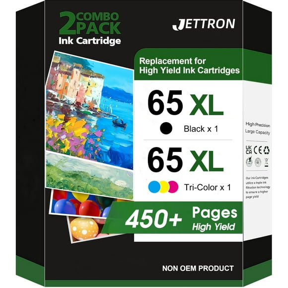 65XL Ink Cartridges for HP Ink 65 65XL for HP Printer for HP Envy 5055 5052 5058 5000 5010 5014 5070 DeskJet 2652 2600 2622 2640 3755 2655 3720 3722 3723 3752 3758 (1 Black, 1 Tri-Color)