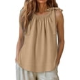 thumbnail image 6 of fheaev Cotton Linen Tank Tops for Women Crew Neck Sleeveless Tie Side Loose Fit Lightweight Solid Summer Wear Khaki 2XL, 6 of 8