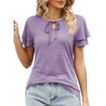 thumbnail image 4 of Mengpipi Womens Plus Size Tops Ruffle Sleeve Lace-Up V-Neck Shirts Loose Fit Casual T-Shirts Purple M-4X, 4 of 8