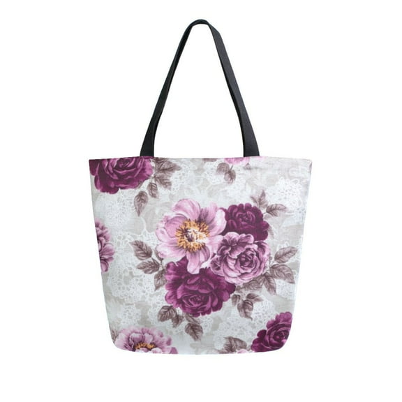 Durable Canvas Tote Bag with Zip Pocket Bags for Woman Shoulder Versatile Carryall for Everyday Use Magenta Roses