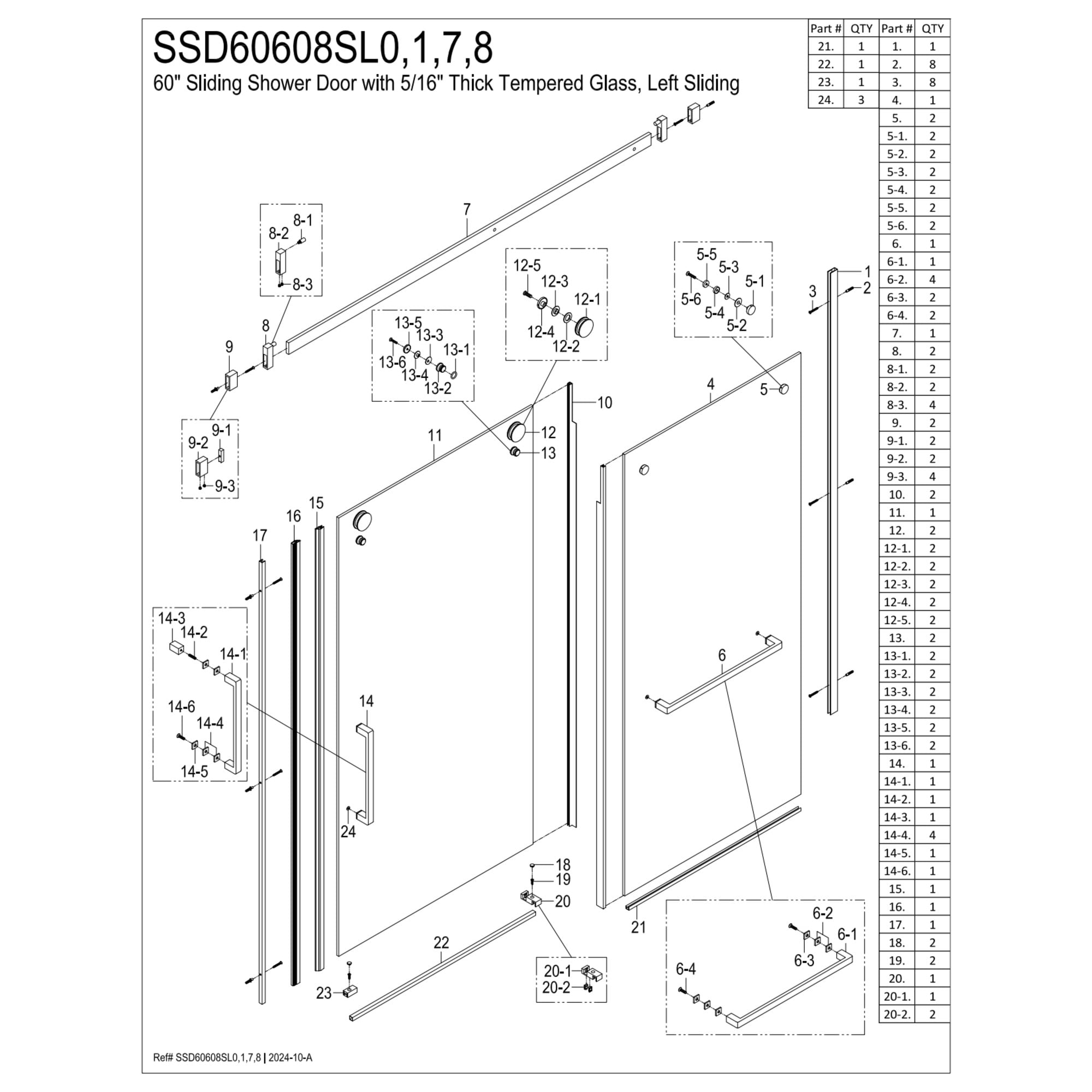 Kingston SSD60608SL8 Toledo 60" W x 60" H Left Handed Tub Door in Brushed Nickel