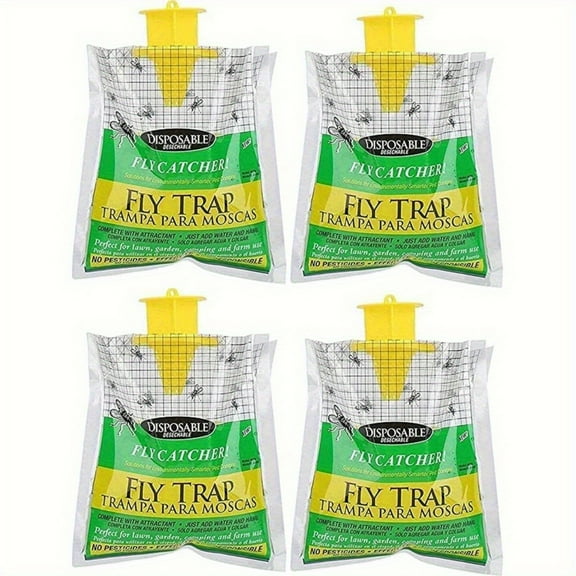 4-Pack Disposable Outdoor Fly Trap Bags - Pre-Baited Natural Fly Control for Lawn, Garden & Farm