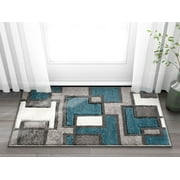 Uptown Squares Blue Grey Modern Geometric Comfy Casual Hand Carved 2x3 (2' x 3') Area Rug Easy to Clean Stain Fade Resistant Abstract Boxes Contemporary Thick Soft Plush Living Dining Room Rug
