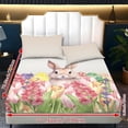thumbnail image 6 of Jiueut Rabbit Mushroom Tulip Print 3 Pieces King Size Fitted Sheet Set, Easy to Wash Bedroom Sheet Set 2 PCS Wirnkle Free Pillowcase Soft Fitted Sheet with 9.8" Deep Pocket, Easter's Day Decor, 6 of 7