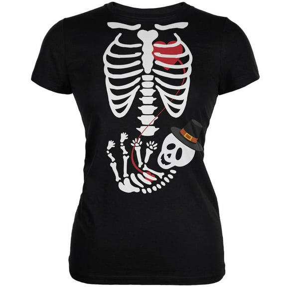 Halloween Pilgrim Baby Skeleton Black Juniors Soft T-Shirt - Small