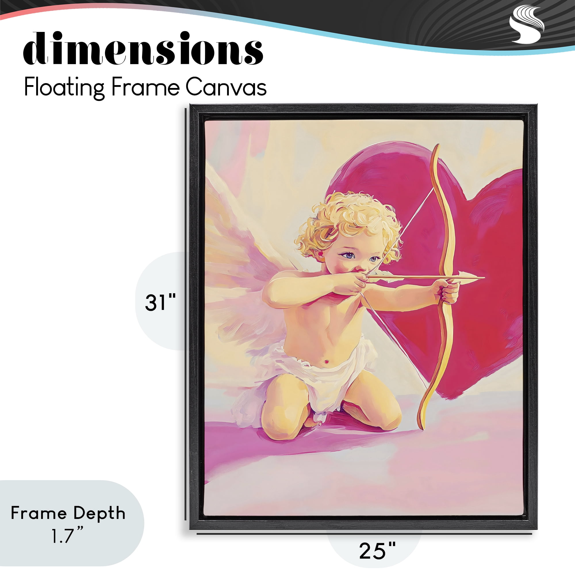 Stupell Industries Cupid Shooting Arrow with Heart Black Framed Floater Canvas Wall Art, design by The Prints Vibe