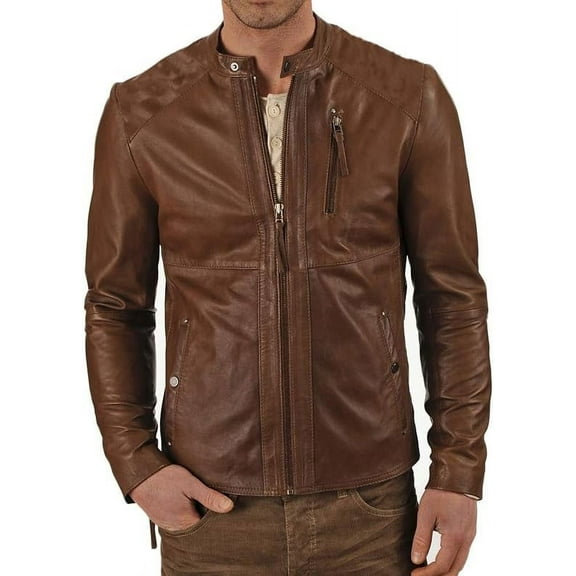 New Men Designer Genuine Lambskin Soft Biker Leather Jacket A156