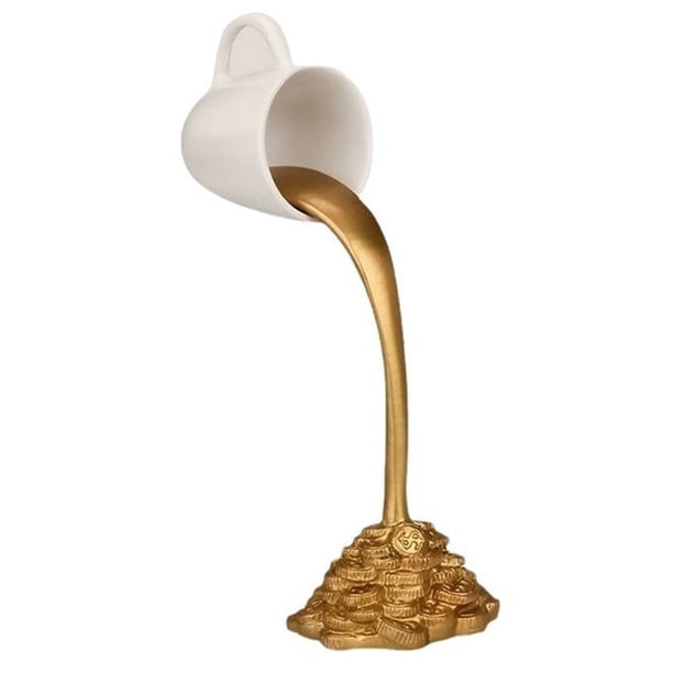 Taza de café flotante, escultura de taza, estatua de resina, adorno Fengshui de cocina, estatuilla de moneda derramada