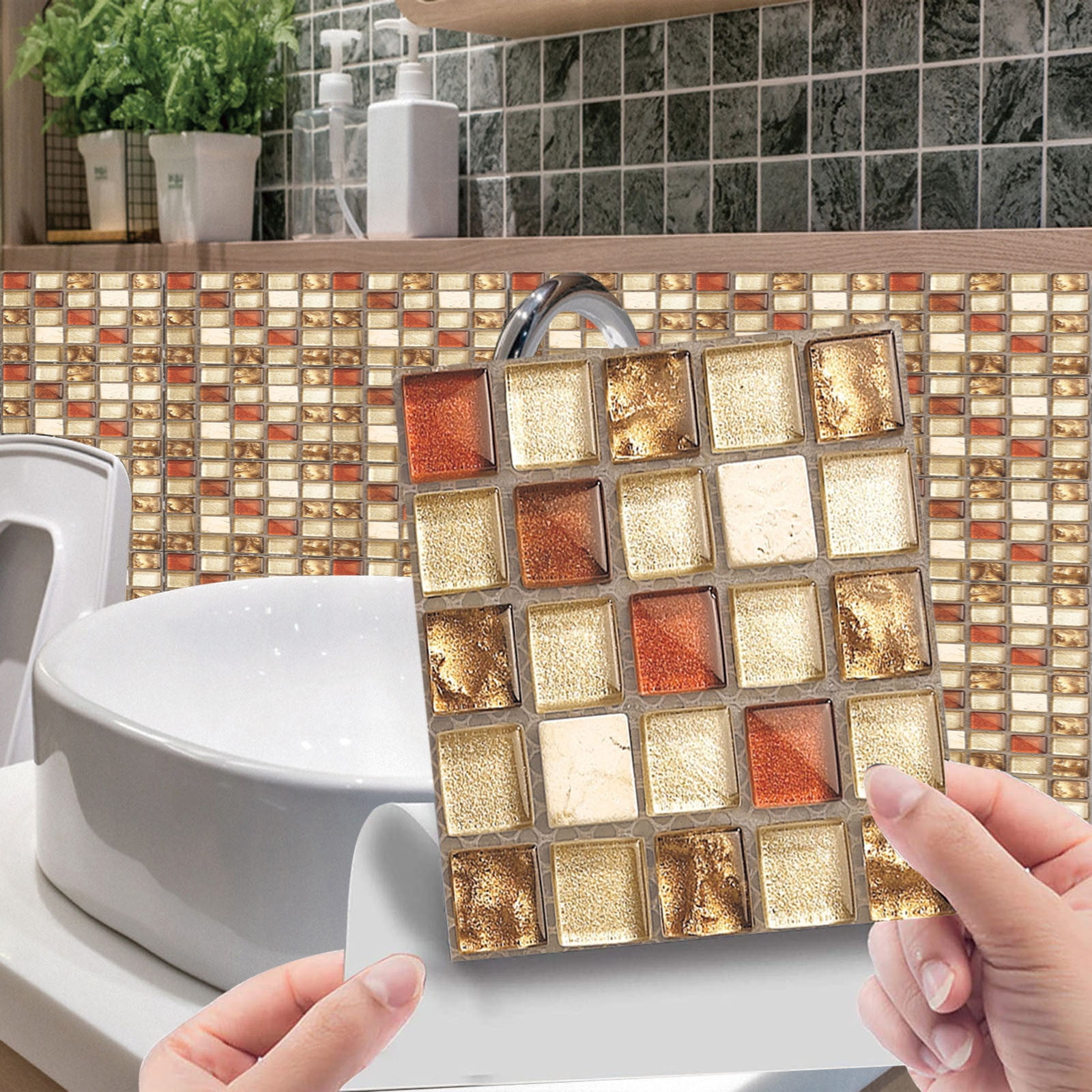 Removable 3D Mosaic Wall Sticker Tile Wall Paper for Kitchen Bathroom Decoration 