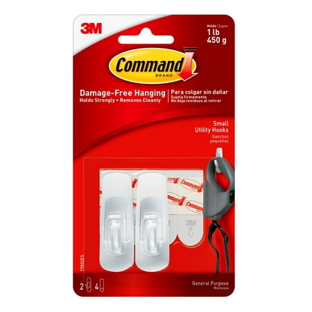 Pole 4 Leg 2 Hook - Command Hooks, White, Small, 2 Hooks, 4 Strips/Pack