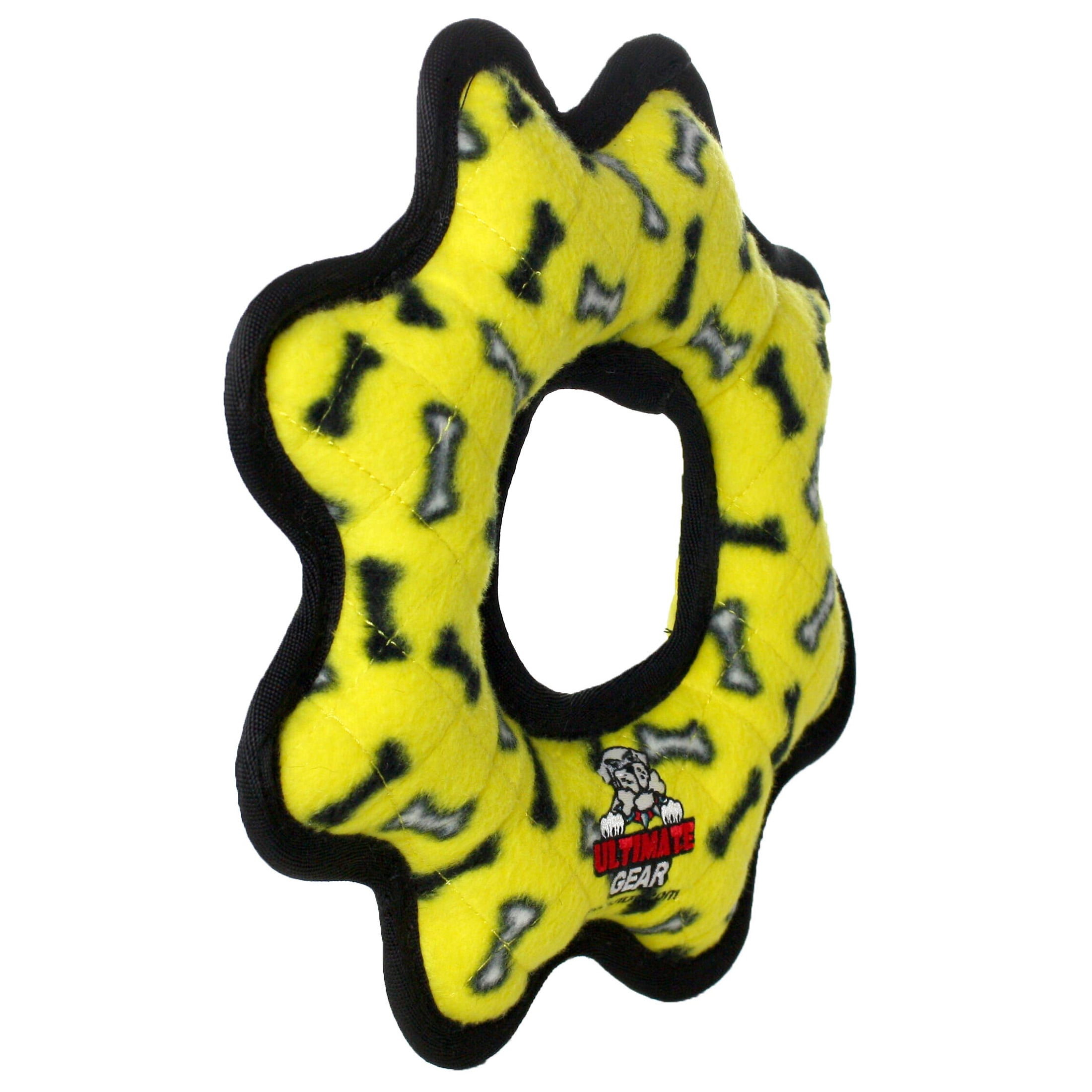 Tuffy Ultimate Gear Ring Yellow Bone Durable Plush Squeaky Dog Toy