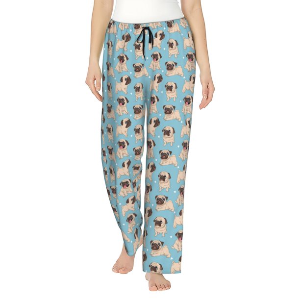 Balery Funny Cartoon Pugs Pantalones de pijama para mujer, pijamas ultraligeros, pantalones de estar por casa-Large