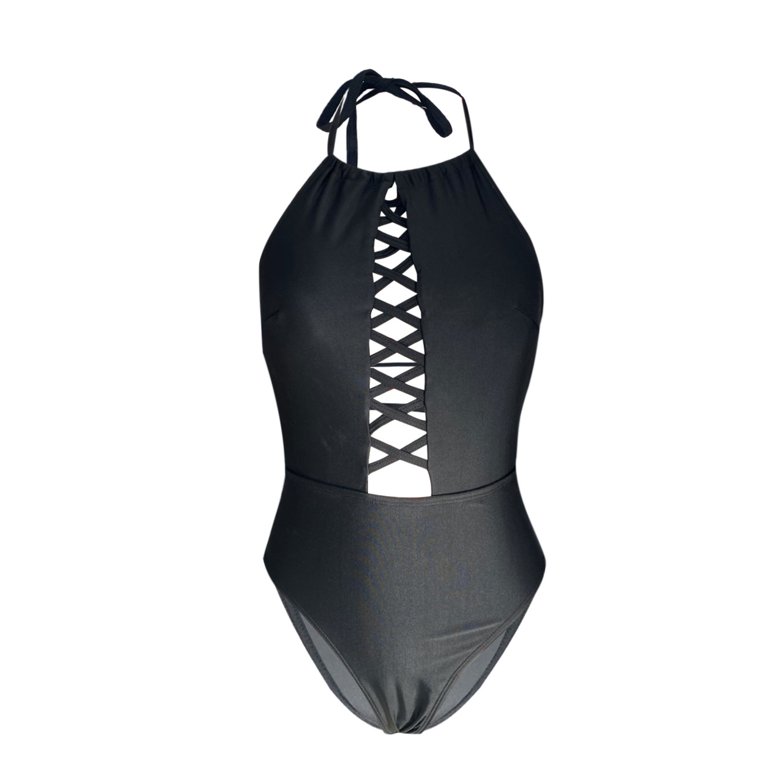 WEAIXIMIUNG Women's Hollowed out Backless Binding Bikini Swimsuit Plus Size  Swimsuit Tops for Women Black L 