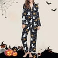 thumbnail image 2 of Enjoytime Halloween Pajama Sets for Women Ghost Printed Lapel Long Sleeve Button Down Blouse Loose Pants Cute Loungewear Casual Soft Comfy Sleepwear, 2 of 6