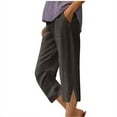 thumbnail image 3 of Aboser Linen Capri Pants for Women Plus Size Straight Leg Capris Lightweight Loose Fit Cropped Pants Casual Elastic Waist Trousers Solid Color Beach Pants with Pockets, 3 of 5