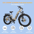 thumbnail image 2 of ORLMS MN 6 All-Terrain E Mountain Bike, 3000W Dual Motor Electric Bike, 26" x 4.0" Fat Tires, Hydraulic Disc Brakes, Shimano 7-Speed, Khaki, 2 of 7