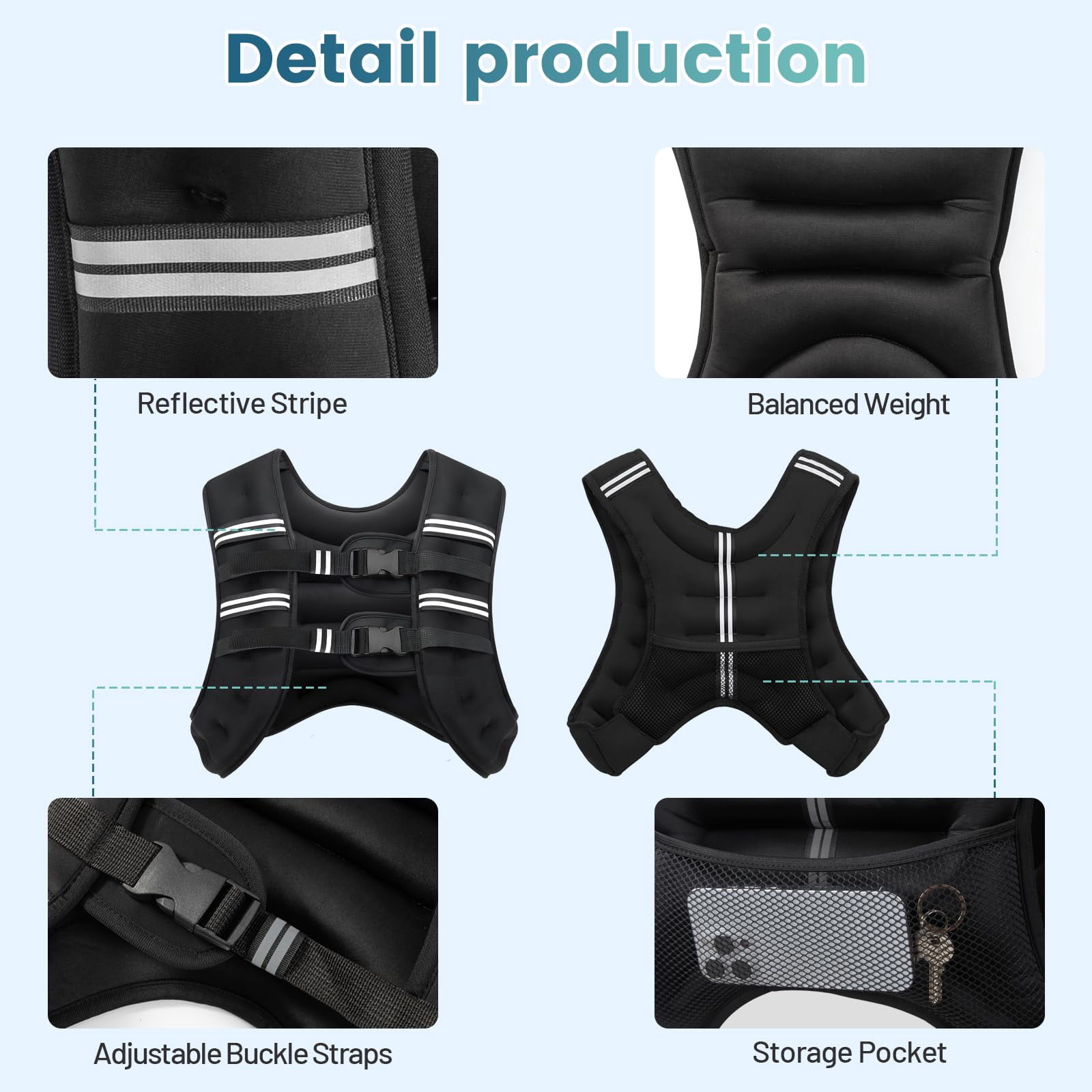 Black 12 LB Weighted Vest for Strength Training Running Jogging Walking