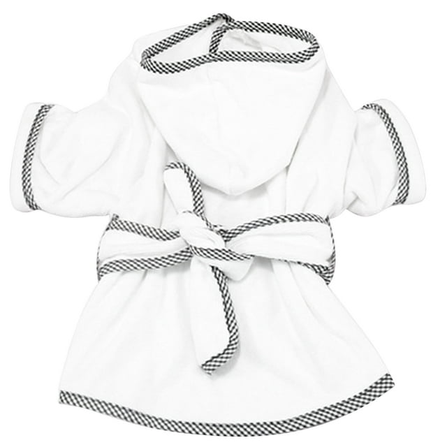 White Pet Bathrobe Pajama with Belt - M Size Soft Polyester Robe for Dogs, Absorbent & Warm Post-Bath/Outdoor Wear, Easy to Put On, Machine Washable, Suitable for 6-10kg Pets (Back Length 38cm)