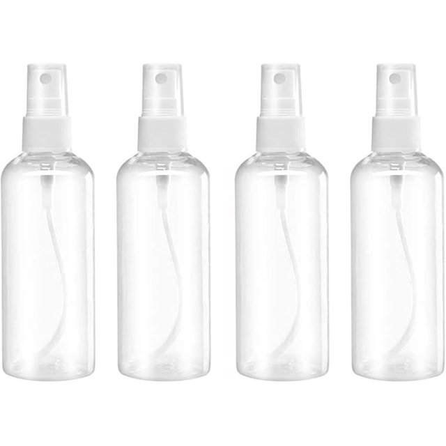 wqlpp-4 Pack Bouteilles de Pulvérisation en Plastique Portables Mini Cosmétiques Fines Brume Ensemble de Bouteilles de Voyage pour Huiles Articles de Toilette Vaporisateur d'Huiles Essentielles et Buse Contenants Liquides, 100ML