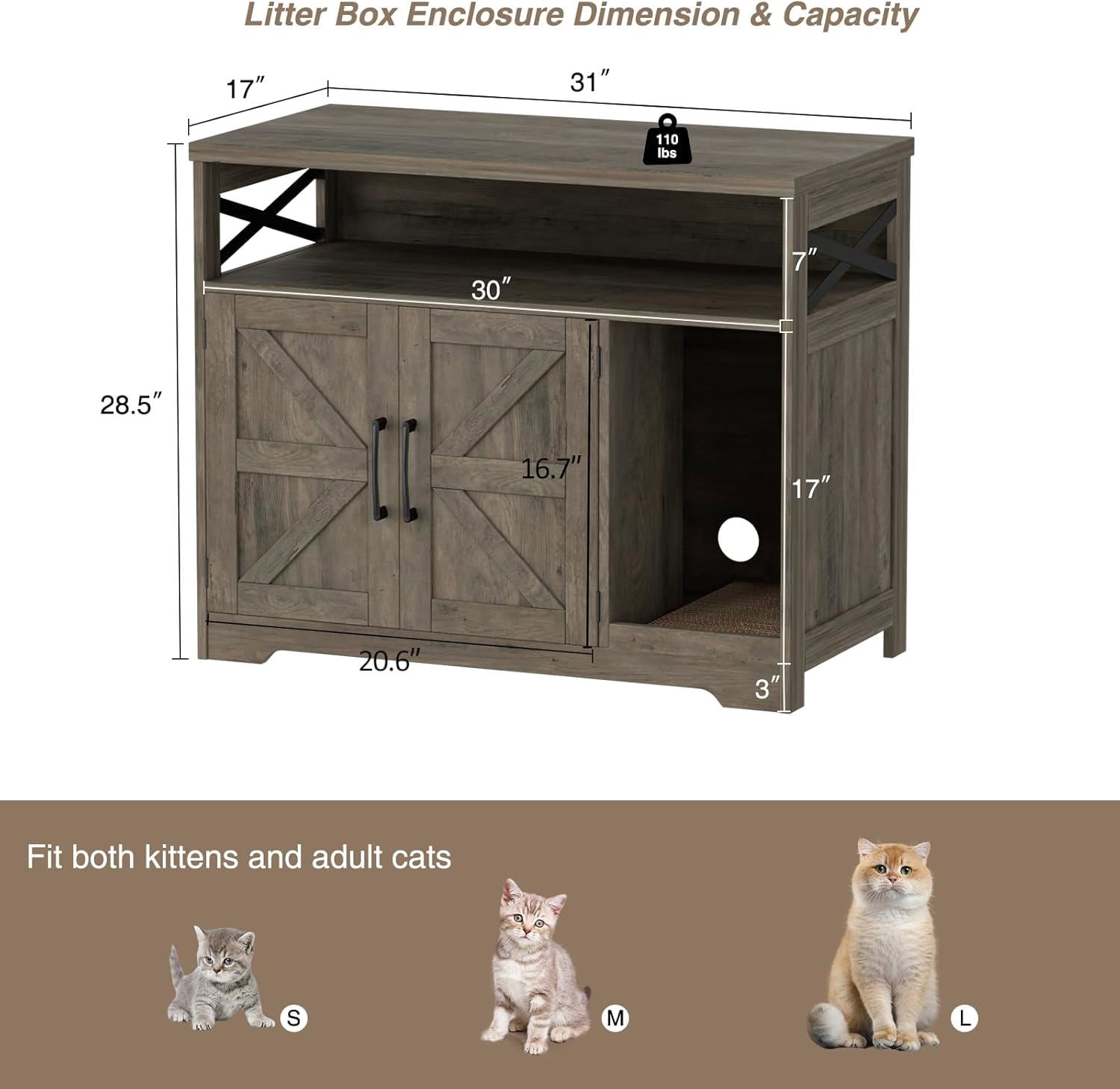 VEANERWOOD Cat Litter Box Enclosure with Cat Scratch Pad,Hidden Cat Washroom Furniture with Entry Open Compartment,Gray
