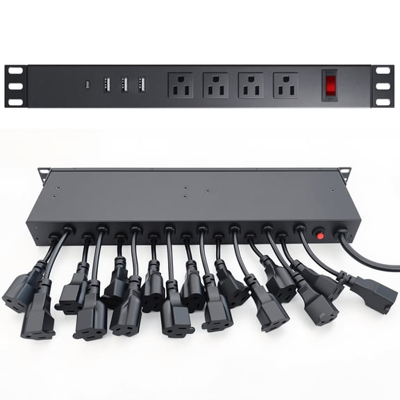 ZHANGONG 20-Outlet PDU Rack Mount Power Strip, 1U Power Distribution Unit with 16 Rear & 4 Front Outlets, 3 USB-A & 1 USB-C Ports, 6FT 14AWG Cord
