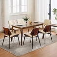 thumbnail image 4 of Dining Chairs Set of 2, Mid-Century Modern Upholstered Retro PU Leather Kitchen Chairs with Walnut Bentwood Back and Metal Legs Adjustable Feet for Kitchen Dining Room, Beige Shell Strips, 4 of 7