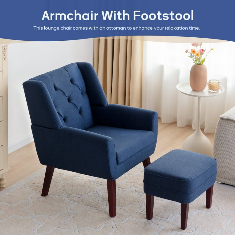Blue armchair and ottoman hot sale
