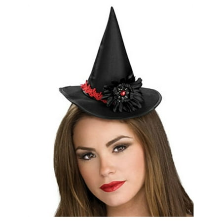 Women's Deluxe Black Mini Witch Hat With Flower Accent