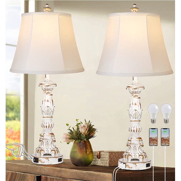 Set of 2 Touch Table Lamps,3 Way Dimmable with USB Ports