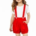 thumbnail image 3 of CPNG Girls Summer Solid Color Overalls Shorts Casual Loose Sleeveless Romper Suspender Short Jumpsuit(Red,5-6 Years), 3 of 5