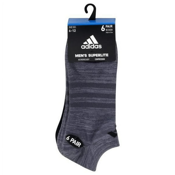 adidas Men's Superlite No Show Socks (6-Pair) Large Onix Grey/Grey/Black