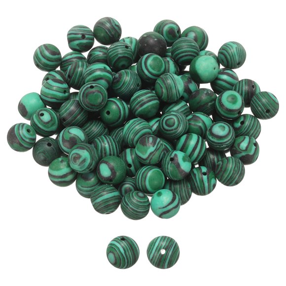 Uxcell 100pcs Natural Stone Beads 10mm Malachite Round Gemstone Stone Loose Beading Real Genuine Smooth Balls Bead for Jewelry Making Bracelets Necklace Earrings DIY