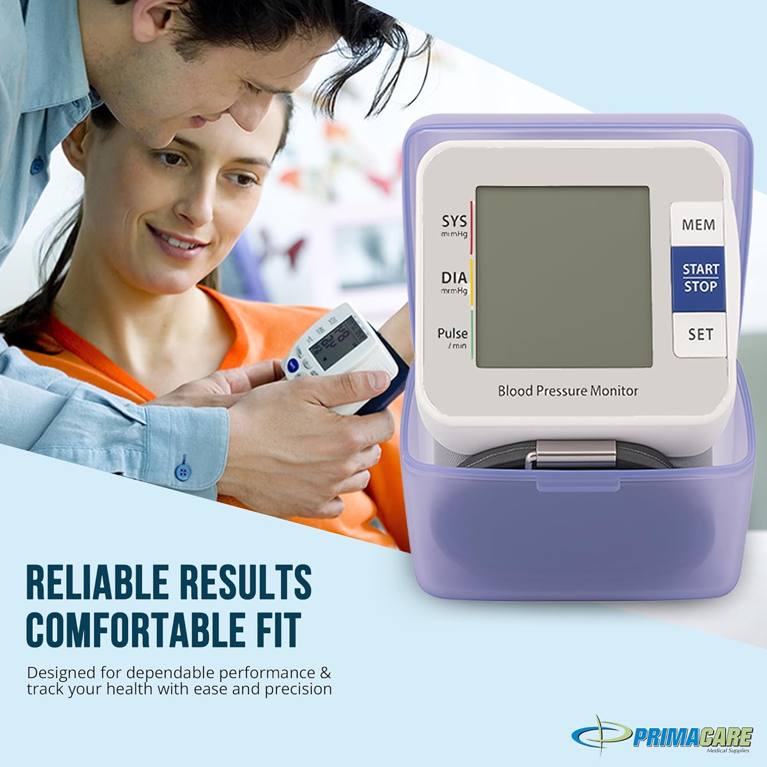 Primacare DS-8006 Wrist Blood Pressure Monitor with Case, Battery Operated, 2x90 Memory