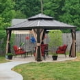thumbnail image 5 of Domi Outdoor Living 12’x12’Hardtop Gazebo, Aluminum Frame Canopy with Galvanized Steel Double Roof,Permanent Outdoor Metal Pavilion with Curtains & Netting for Patio,Backyard & Lawn,Brown, 5 of 7