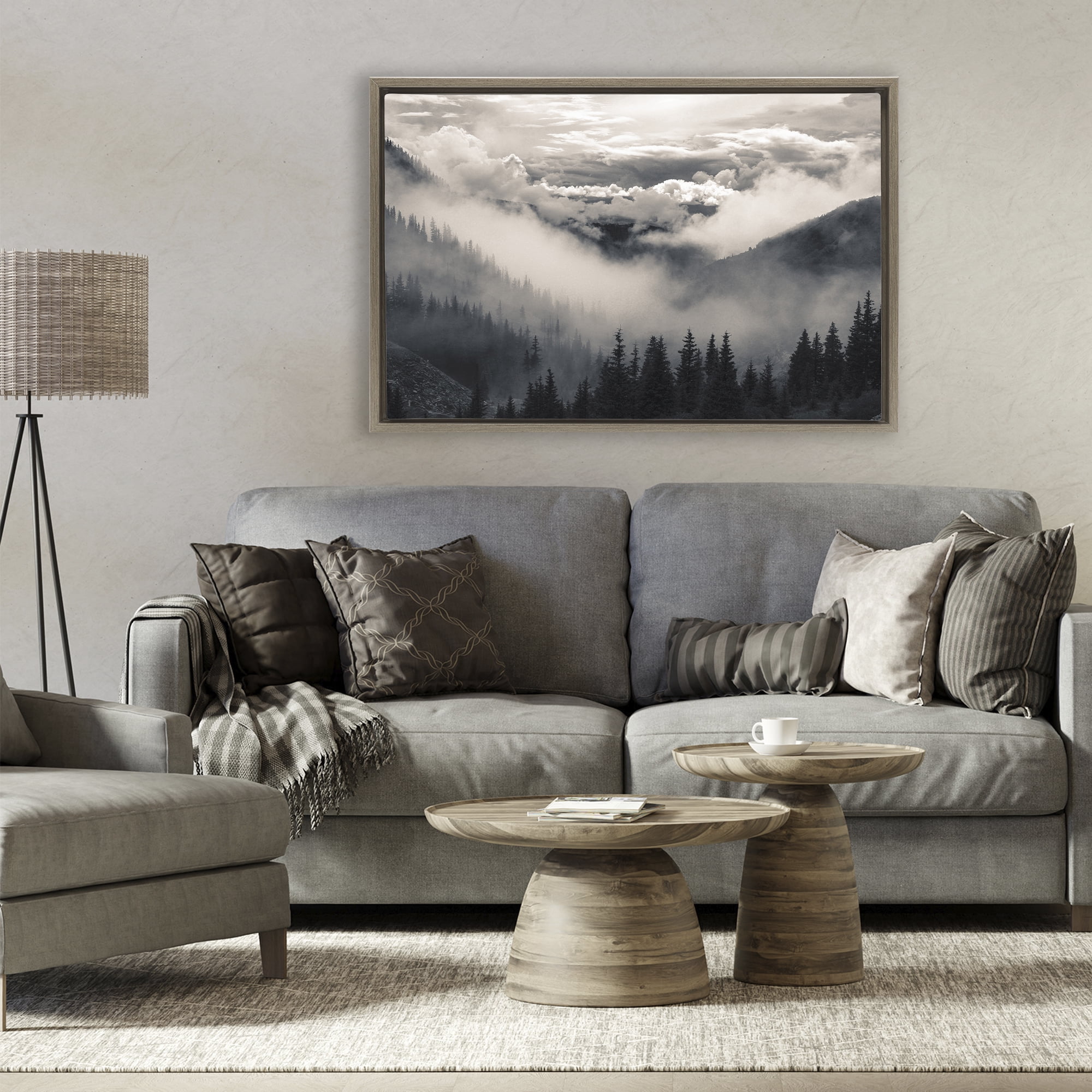 Billowing Fog Atmosphere Brown Framed Floater Canvas Wall Art, design by Decent Exposures